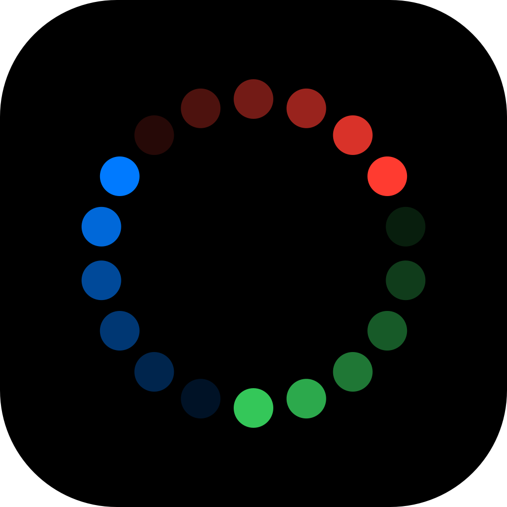 Aether’s App Icon: a circle of 18 small circles (representing each of Pokémon’s 18 types). The circles are grouped in three arcs, each creating its own gradient, and they’re coloured red, green, and blue, representing the starter types.